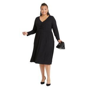 Ava & Viv Ruched Bodice Long Sleeve Knee Length Black Dress -- Size 1X 16W/18W